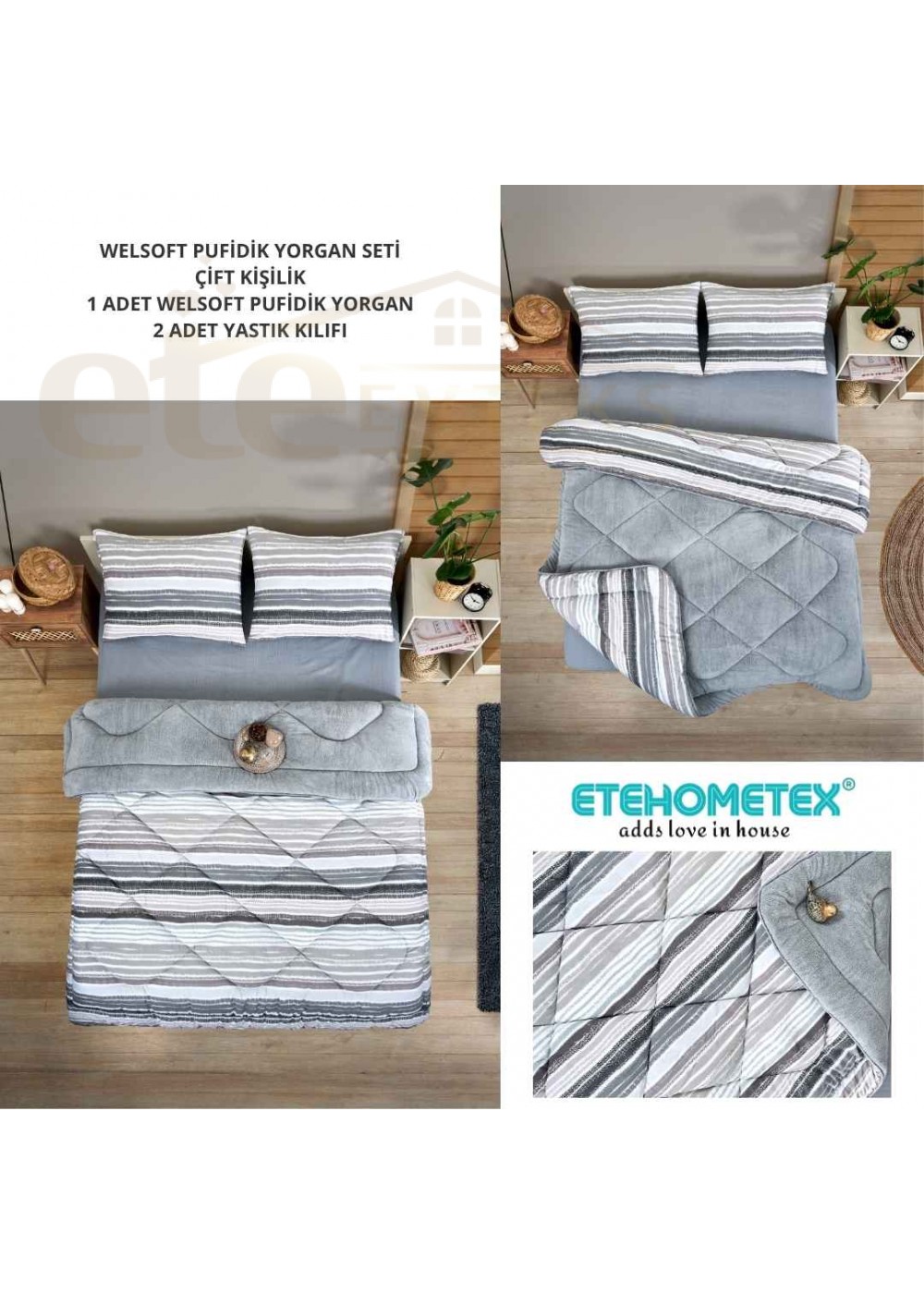 ETE HOMETEX ÇİFT KİŞİLİK LÜX WELSOFT YORGAN 195X215CM TASEL GRİ 8696474231951 ETE HOMETEX ÇİFT KİŞİLİK LÜX WELSOFT YORGAN 195X215CM TASEL GRİ 8696474231951